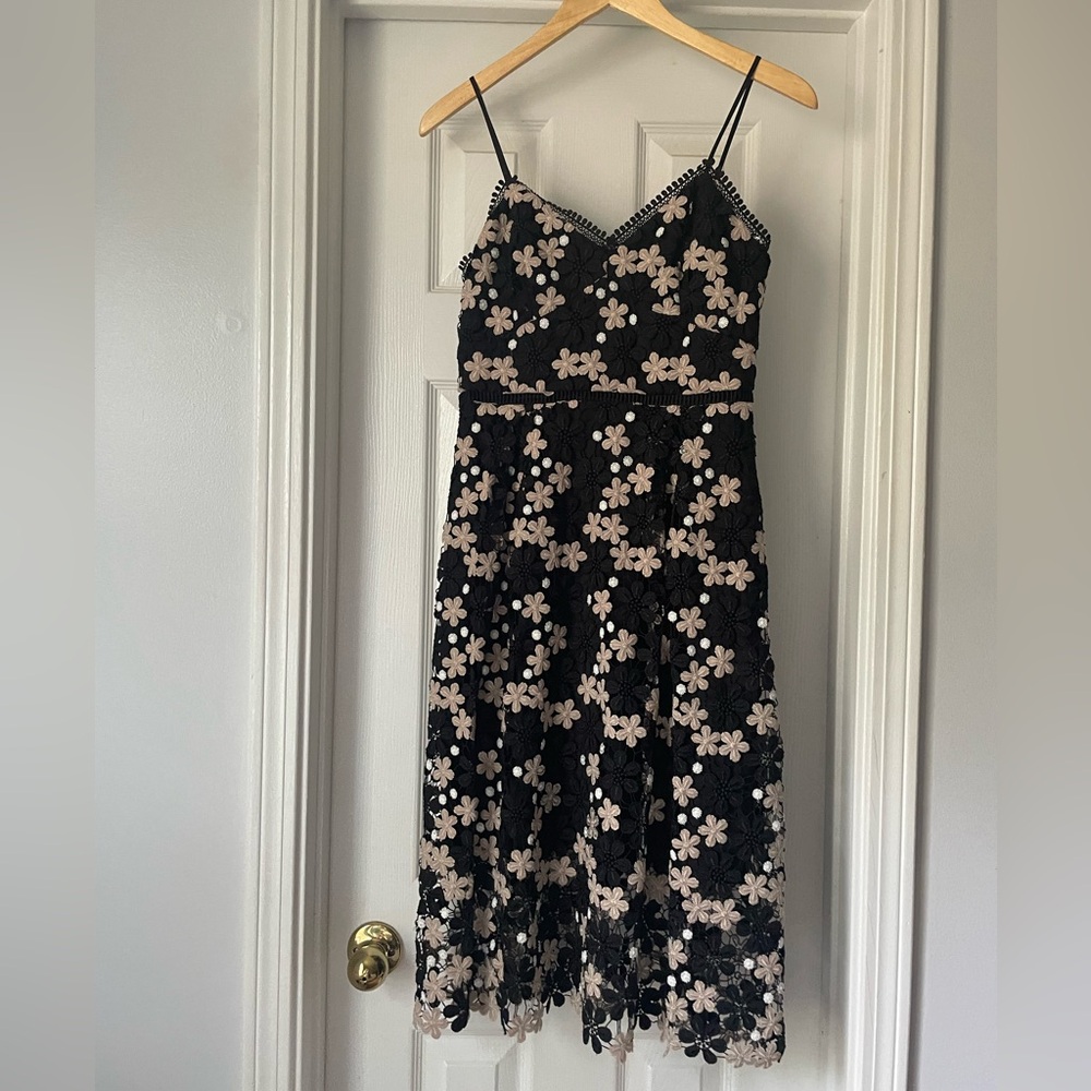 Shoshanna Floral Lace Detail Midi dress